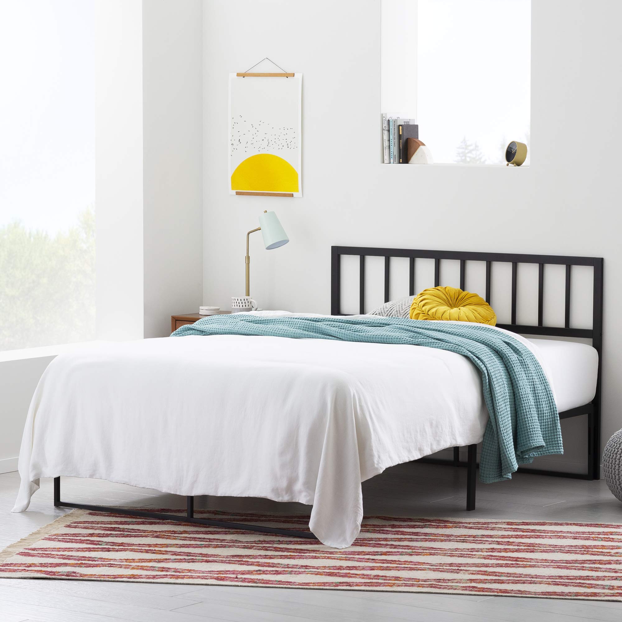 Linenspa Black California King Headboard - Decorative Metal Steel Construction with Vertical Bar Design, 40 Inches Tall - Perfect for Modern Bedroom Decor & Guest Room Setup