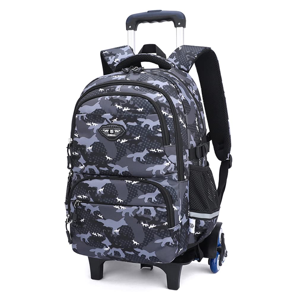 Animal Print Elementary Rolling Backpack for Kids - Wheeled School Book Bag with Handle, Durable Trolley Daypack for Boys - Perfect for School, Travel, and Daily Use