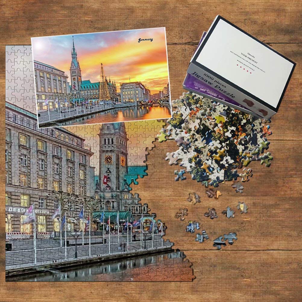 Germany Hamburg Christmas Market 1000 Piece Wooden Jigsaw Puzzle - Travel Souvenir & Holiday Home Decor Gift for Adults & Puzzle Lovers (Perfect for Family Game Night, Christmas Decor & Stress Relief)