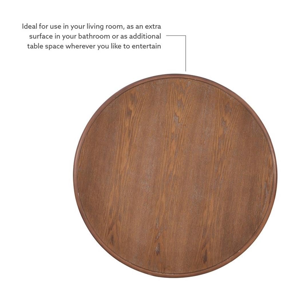 Powell Furniture Linon Aspen Round Wood Accent Table - Natural Finish Side Table for Living Room, Bedroom & Office Decor