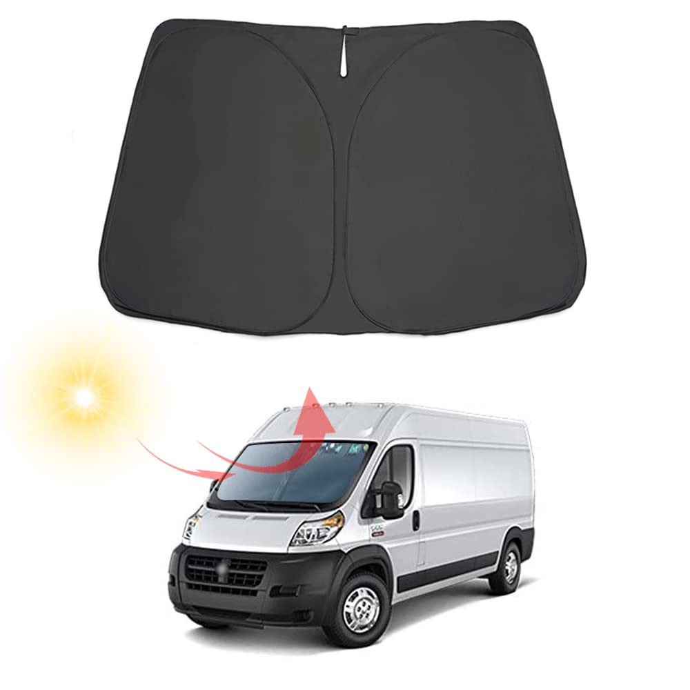 Custom Fit Car Windshield Sun Shade for Dodge RAM ProMaster 2014-2023 | Foldable UV Protection Sunshade | Black Interior Accessories for Full Size Cargo Van & Chassis Cab | Perfect for Summer Parking & Heat Protection
