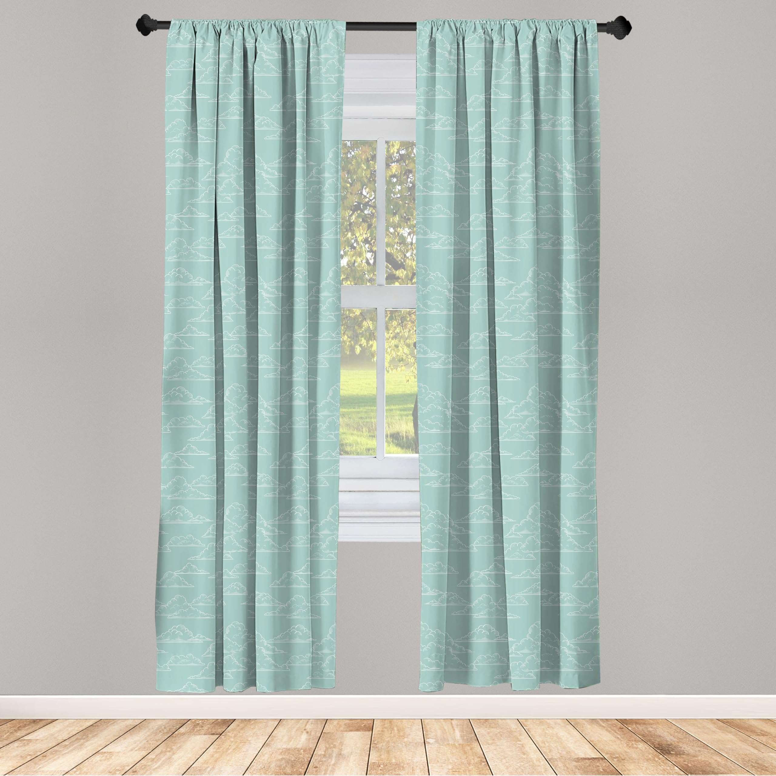 Ambesonne Cloud Curtains - Hand Drawn Clouds with Monochrome Sky Design, Grunge Spring Window Treatments (2 Panels, 28