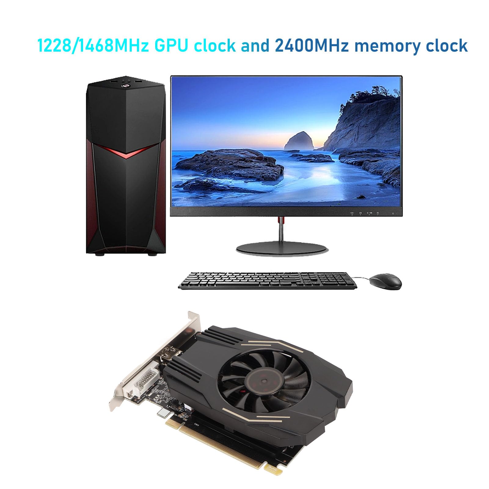 Gonetre 4GB DDR4 64bit 1468/2400MHz HD DVI PCIe X4 3.0 Gaming Graphics Card - High Performance Video Card for PC Gaming, Office Work & Multimedia Editing