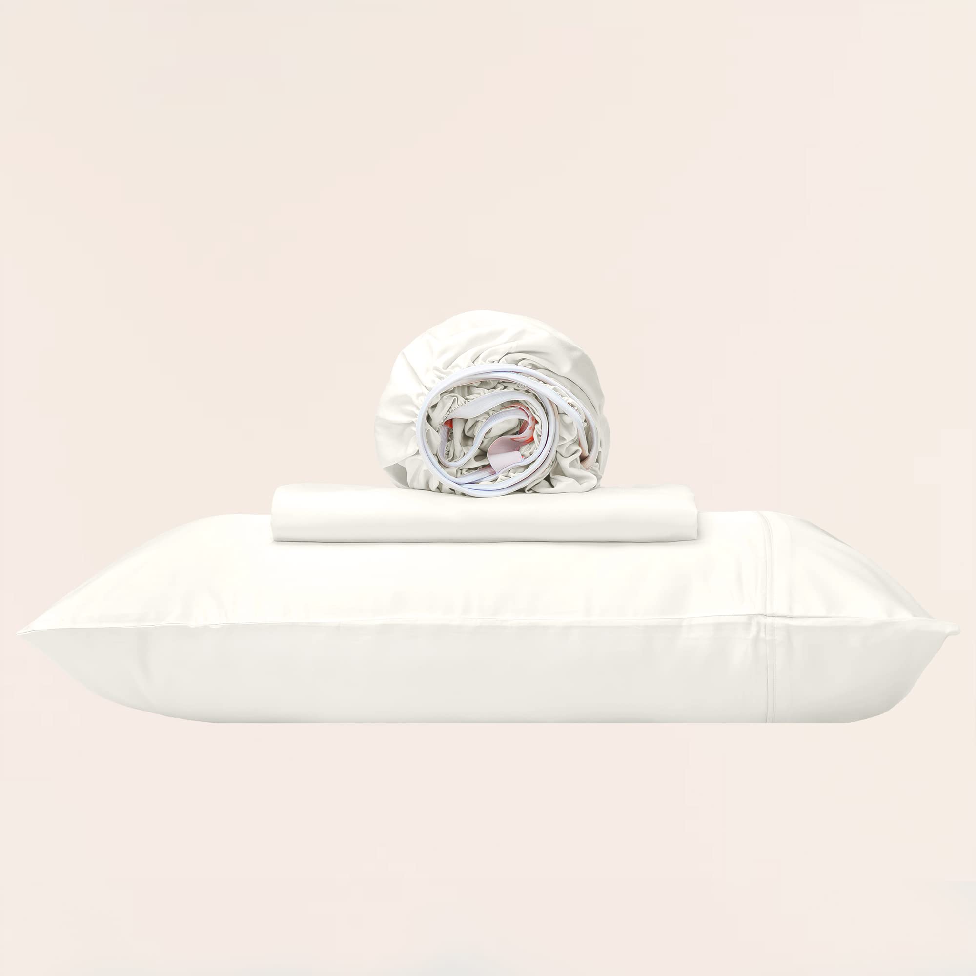 GOKOTTA Cooling Bamboo Sheets for Hot Sleepers - Breathable Luxury Soft Bed Sheets with 4 Elastic Corner Straps & 15 Inch Deep Pocket - Double Stitched for Durability (Cream White, Twin Size) - Perfect for Summer Nights & Temperature Regulation