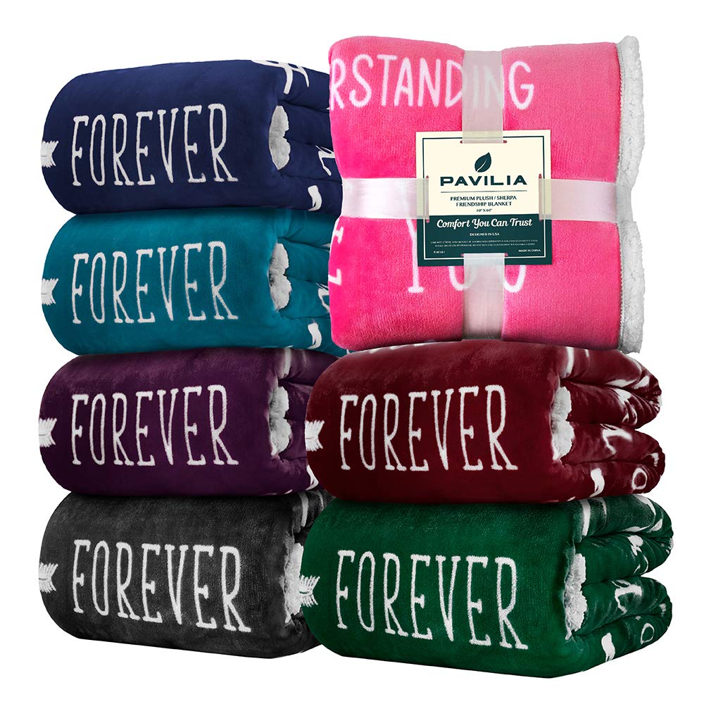 PAVILIA Best Friend Blanket - Soft Cozy Sherpa Throw Blanket with Inspirational Quotes | Thoughtful Friendship Gift for Women, Birthday Present for Bestie & Soul Sister | Perfect for Long Distance Friends, Movie Nights & Cozy Home Decor (Purple)