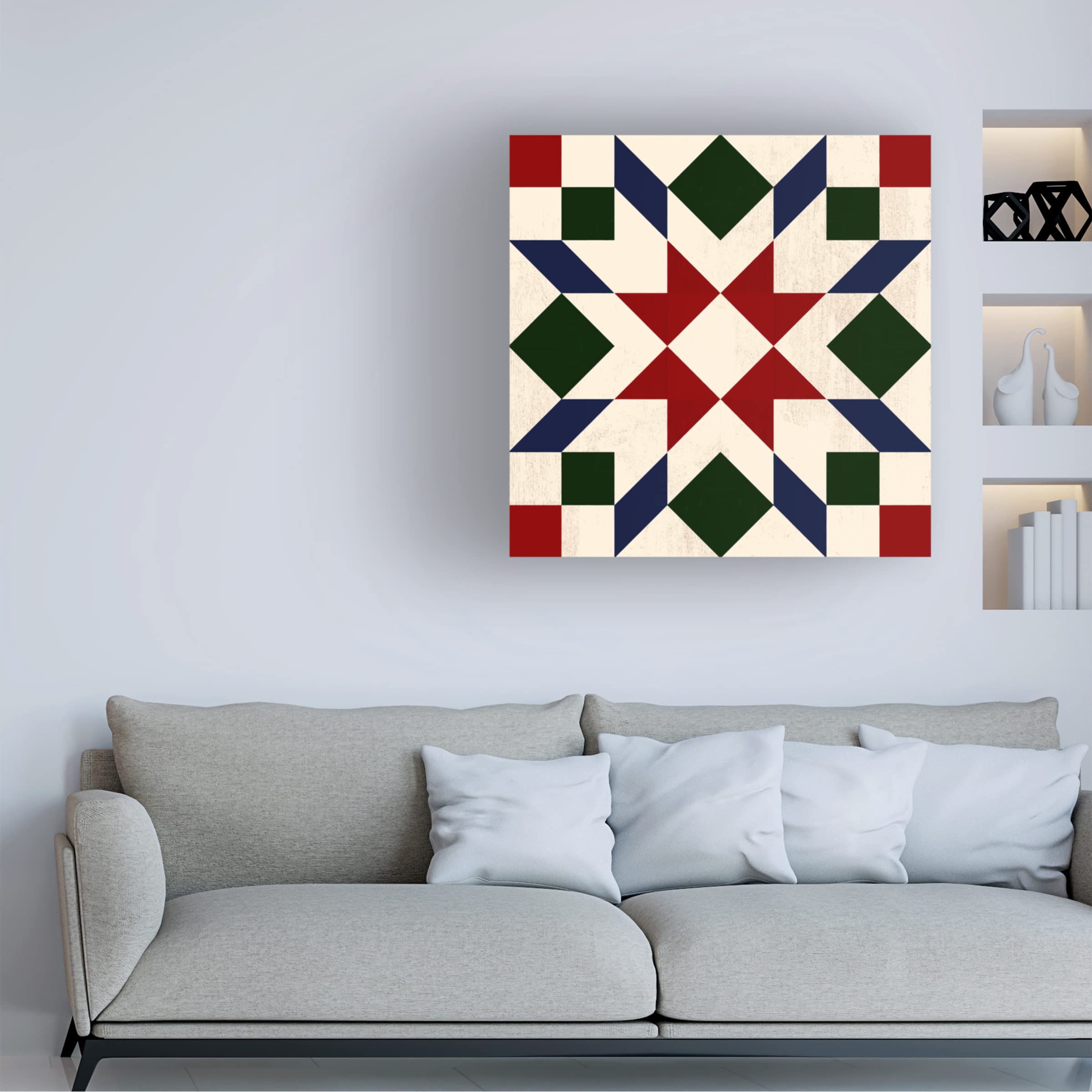 Victoria Barnes 'Christmas Barn Quilt II' Canvas Wall Art Print - Holiday Home Decor for Living Room, Bedroom & Office