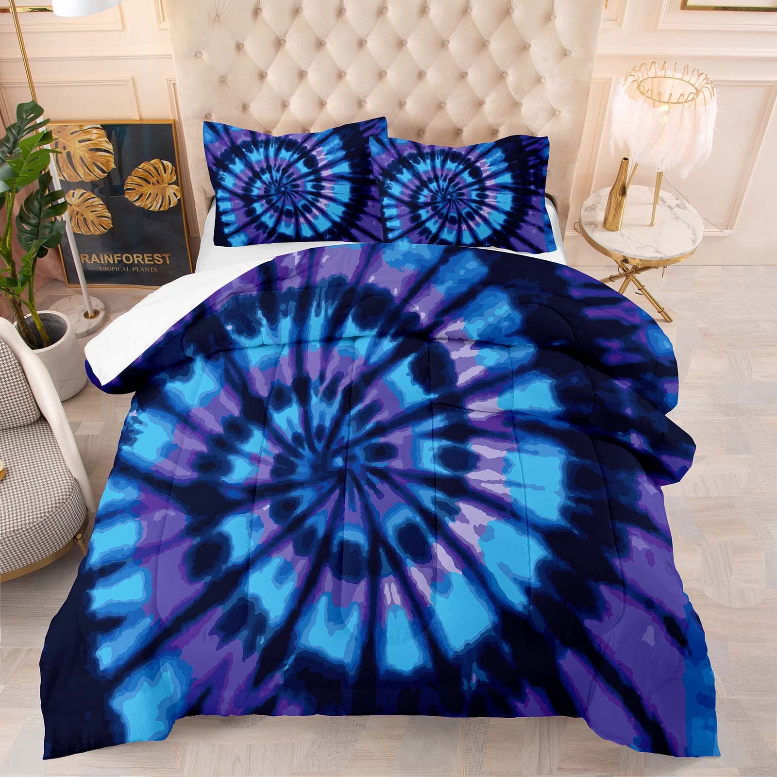 Bohemian Tie Dye Comforter Set King Size - Swirl Pattern Bedding for Women & Girls, 1 Comforter & 2 Pillowcases - Vibrant Home Decor for Bedroom, Dorm Room, or Bohemian Style Interior Design