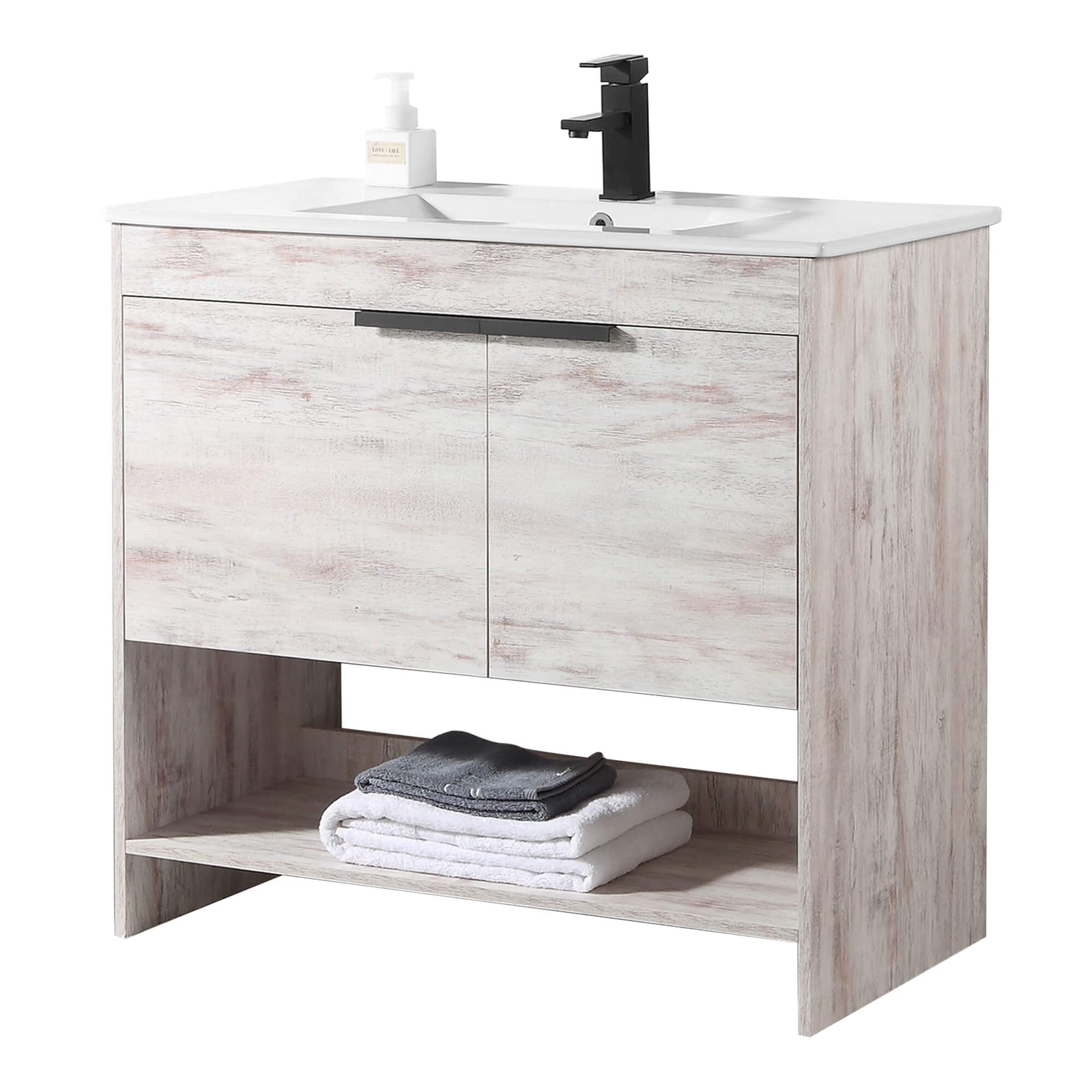 Fine Fixtures Phoenix 36-Inch Bathroom Vanity with Sink – Modern White Vanity for Small Bathrooms | Soft-Close Doors, Storage Drawers & Durable Construction | Perfect for Powder Rooms, Guest Baths & Apartment Remodels (Full Assembly Required)