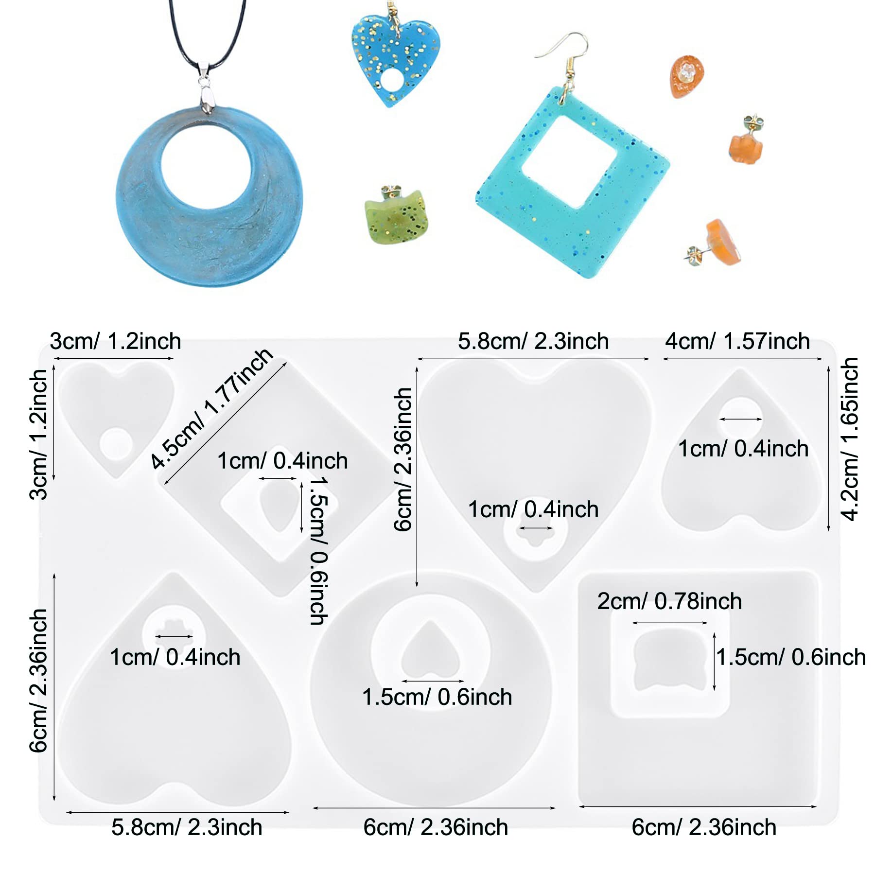 Woohome 7-Cavity Heart Shaped Silicone Mold for Resin Jewelry Making - DIY Pendant & Earrings Mold Kit with Wax Rope & Buckle - Perfect for Handmade Gifts, Craft Projects, and Jewelry Design
