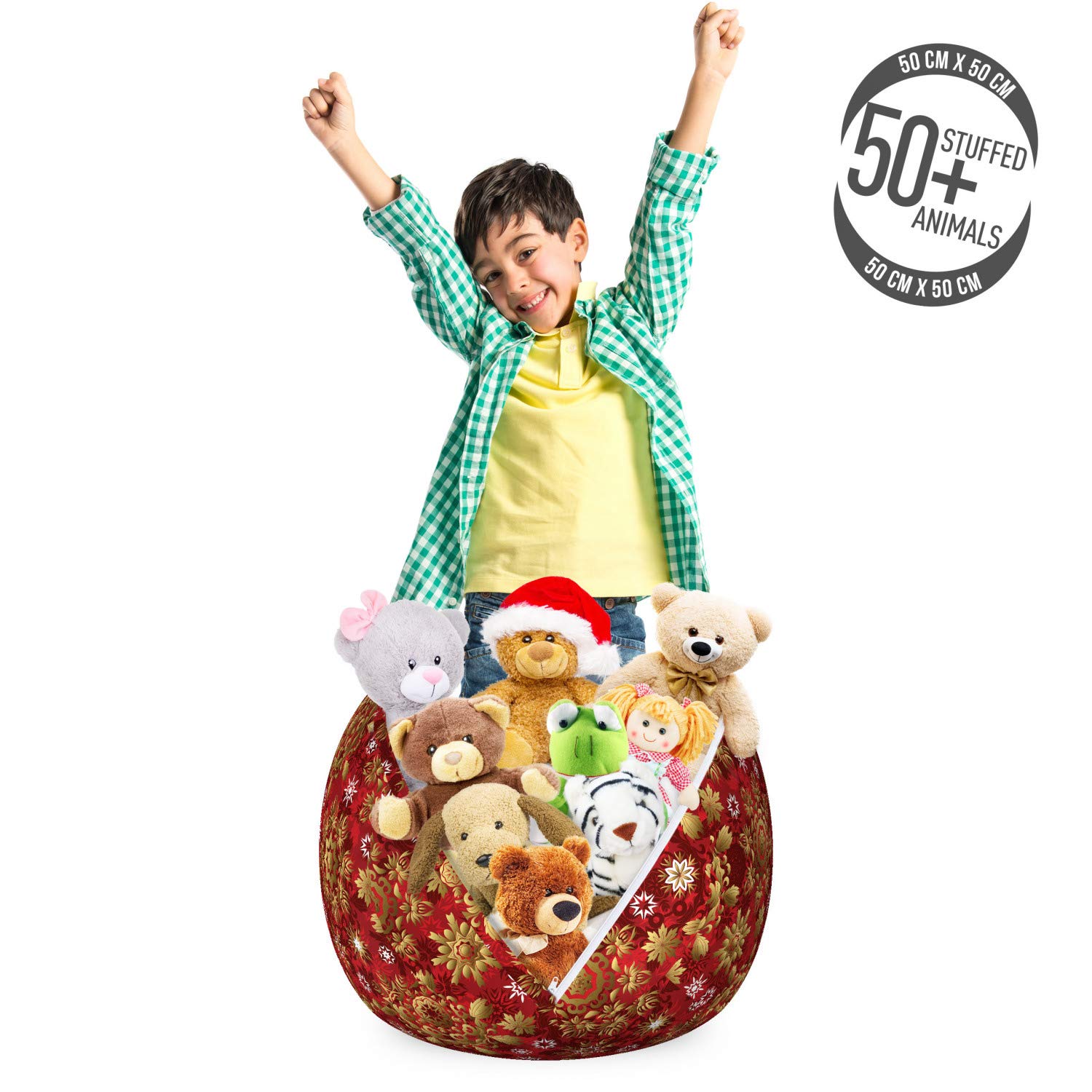 Ambesonne Mandala Storage Toy Bag Chair - Floral Design Stuffed Animal Organizer, Washable Small Size in Earth Yellow Vermilion | Kids Room Decor, Christmas New Year Gift, Playroom Storage Solution