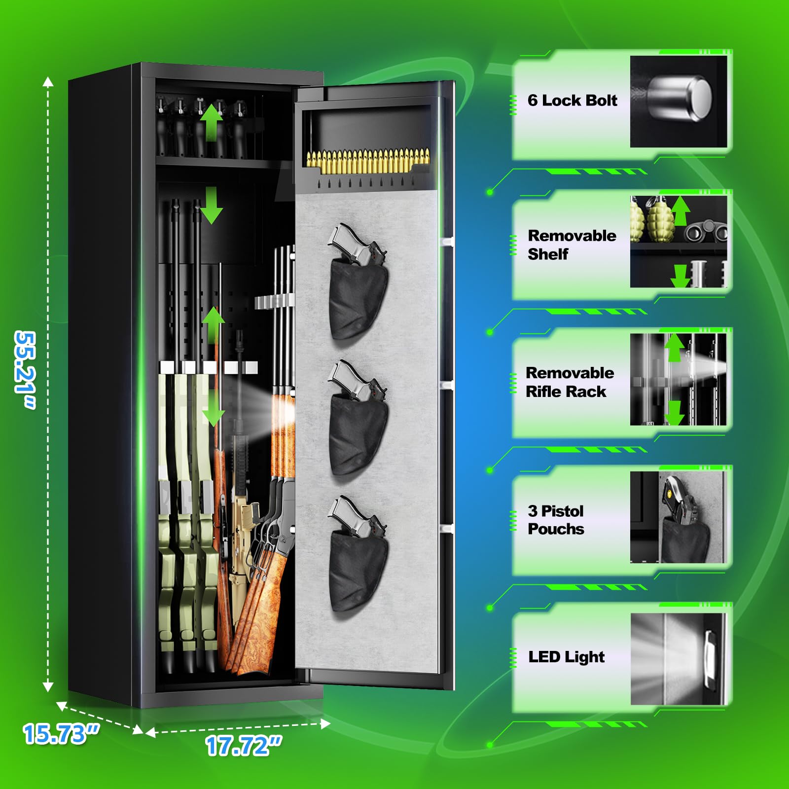 10-15 Large Gun Safes for Home - Rifle & Pistol Storage with Quick Access (Assembled/Unassembled) - Perfect for Bedroom, Closet, or Office Security