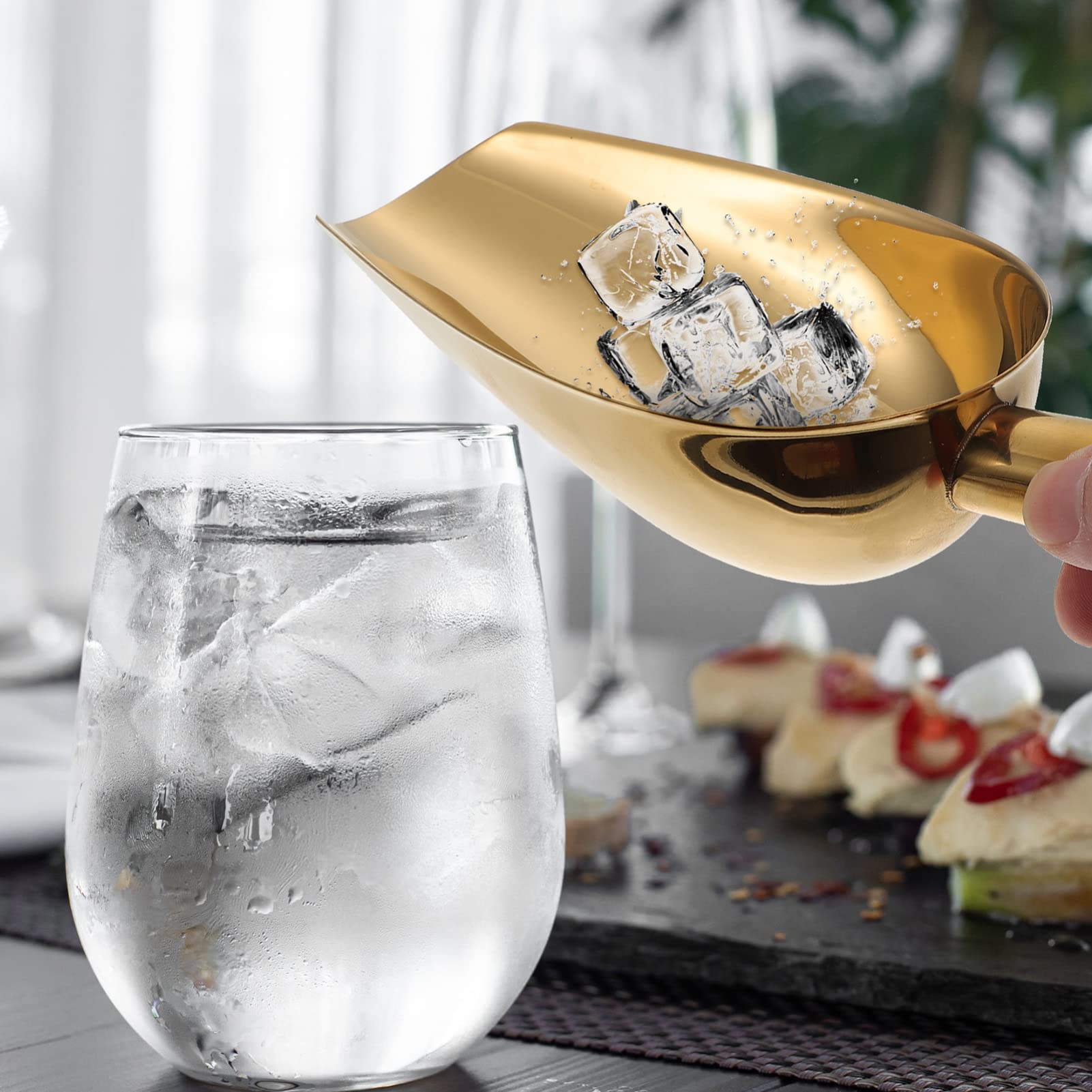 Premium Stainless Steel Ice Scoop and Tongs Set - Gold Bar Accessories for Home, Kitchen & Cocktail Making - Perfect for Parties, Bartending & Beverage Serving