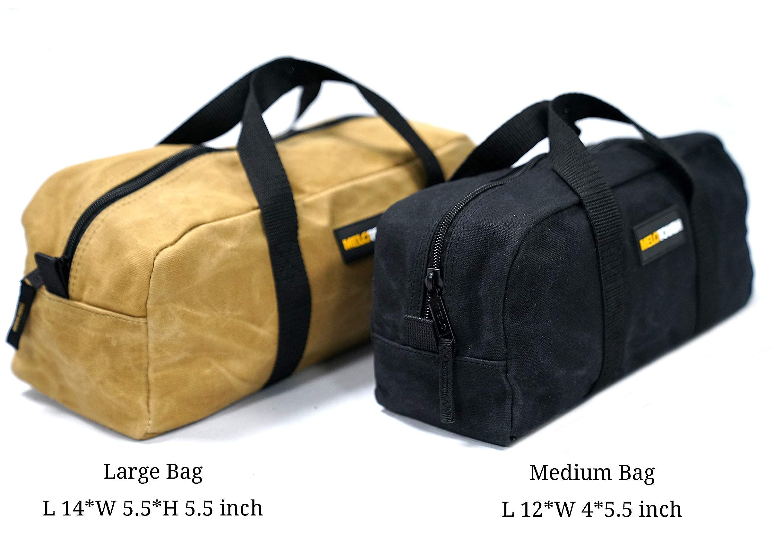 MELOTOUGH 2-Pack Heavy Duty Canvas Tool Bag Set with Zipper Closure - Waxed Canvas Utility Tote & Fastener Bag Combo (1 Medium + 1 Small) - Perfect for Electricians, Plumbers & DIY Home Improvement Projects