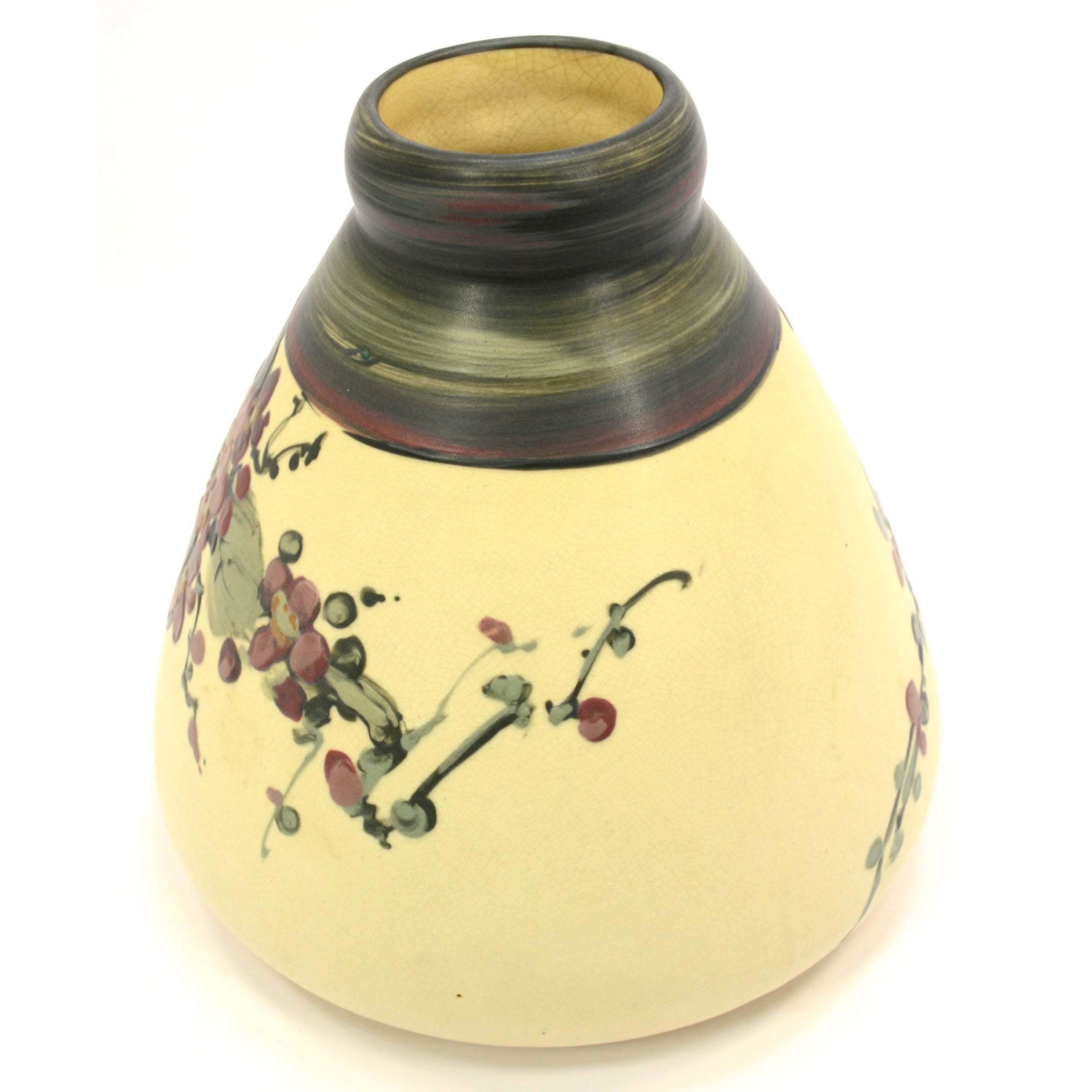 Antique Weller White & Decorated Hudson Vase 6.5 Inch Squat Cherry Blossoms - Rare Collectible Home Decor for Living Room, Office & Gift Giving