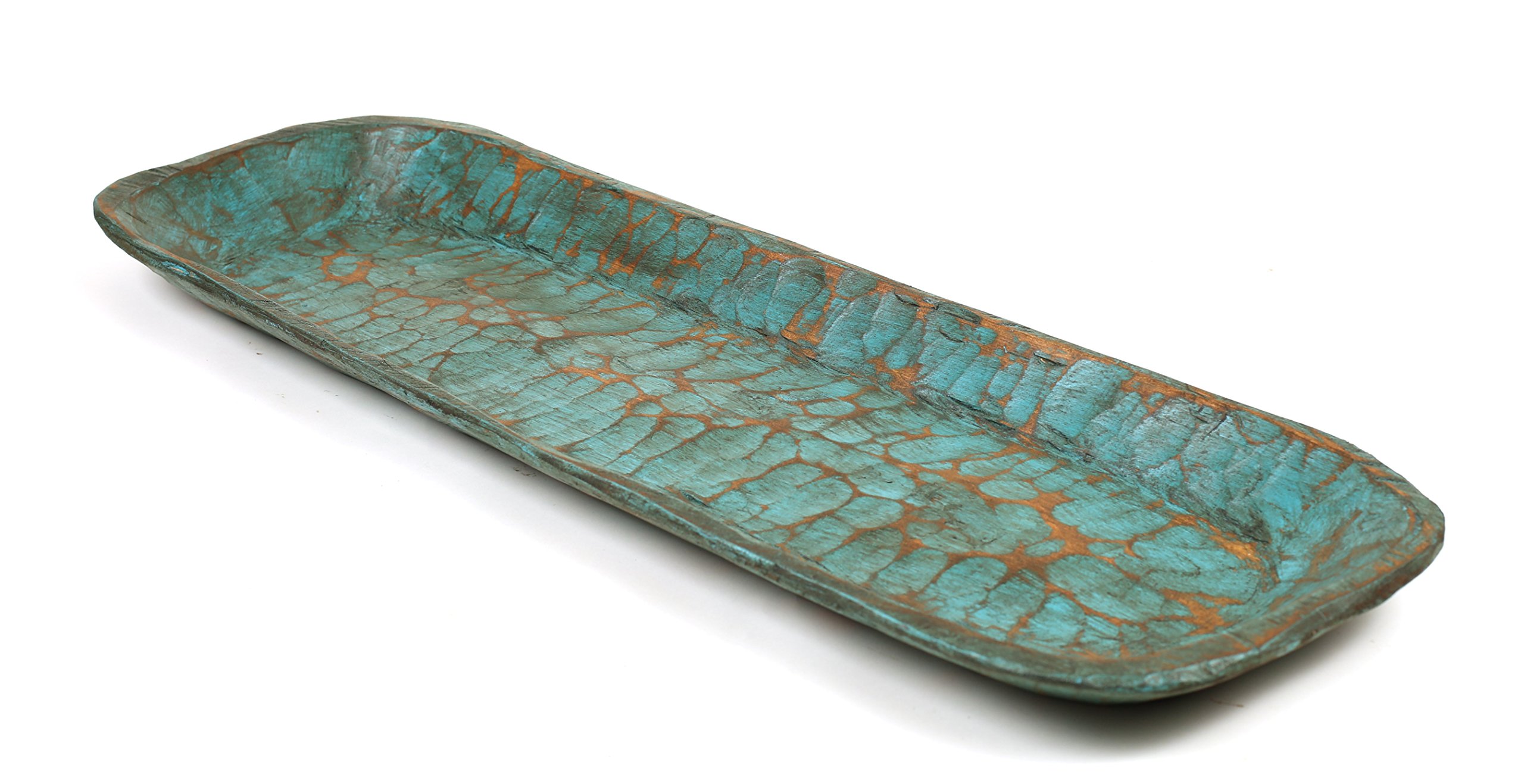 Handmade Rustic Wooden Dough Bowl - Extra Long Turquoise Batea for Bread Making, Kitchen Decor & Farmhouse Style Serving | Perfect for Bread Dough, Fruit Display, and Centerpiece Decorations