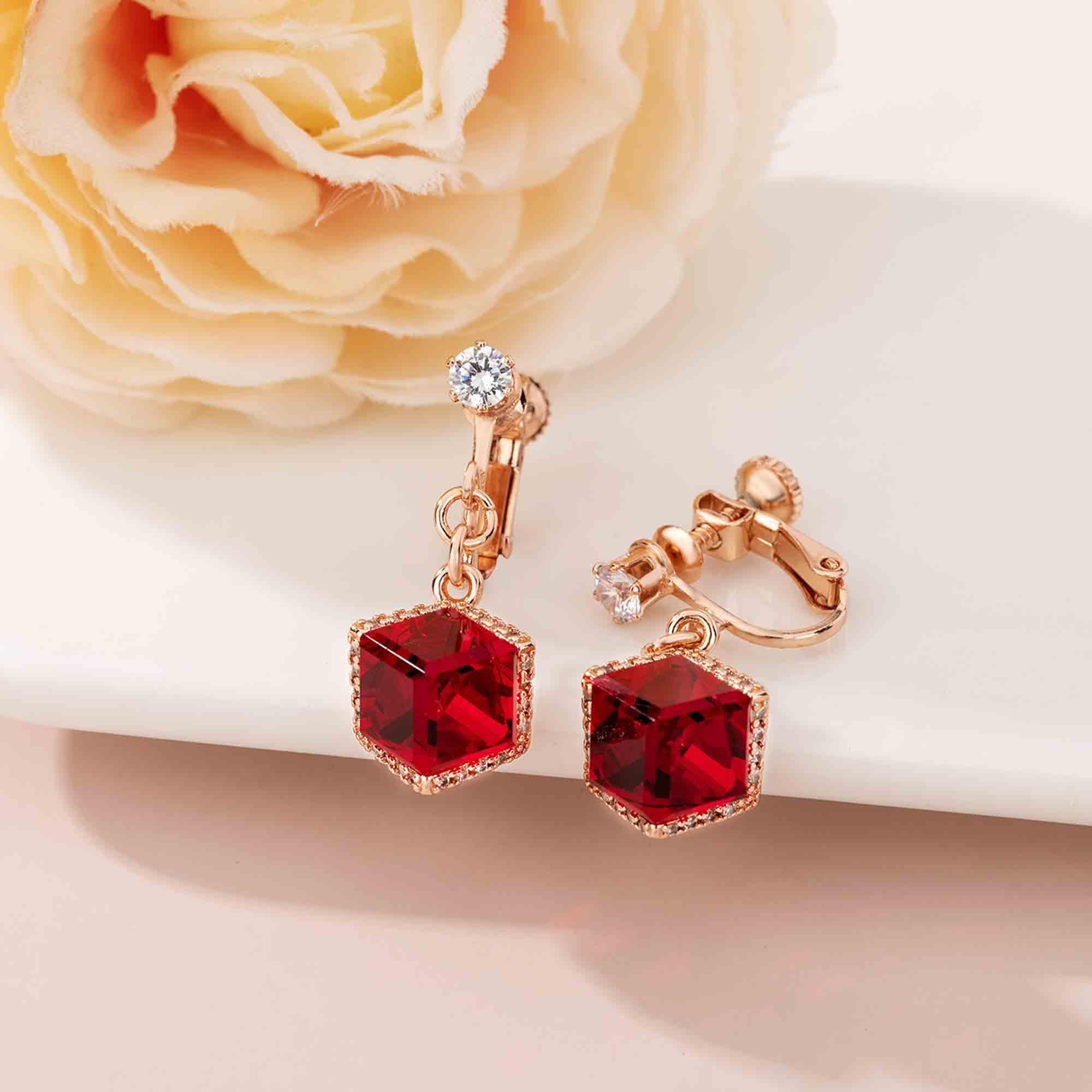 Austrian Crystal Drop Clip-On Earrings for Women - 14K Rose Gold Plated Hypoallergenic Non-Pierced Dangle Earrings | Elegant Party Wedding Jewelry Gift