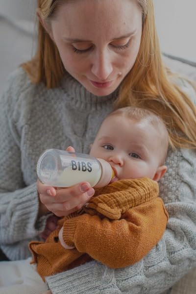 BIBS Baby Glass Bottle Set 110ml - BPA Free Natural Rubber Nipple | Eco-Friendly Baby Feeding Bottles Made in Denmark | Perfect for Newborns, Infants & Toddlers | Ideal for Breastmilk, Formula & Water Feeding at Home or On-the-Go