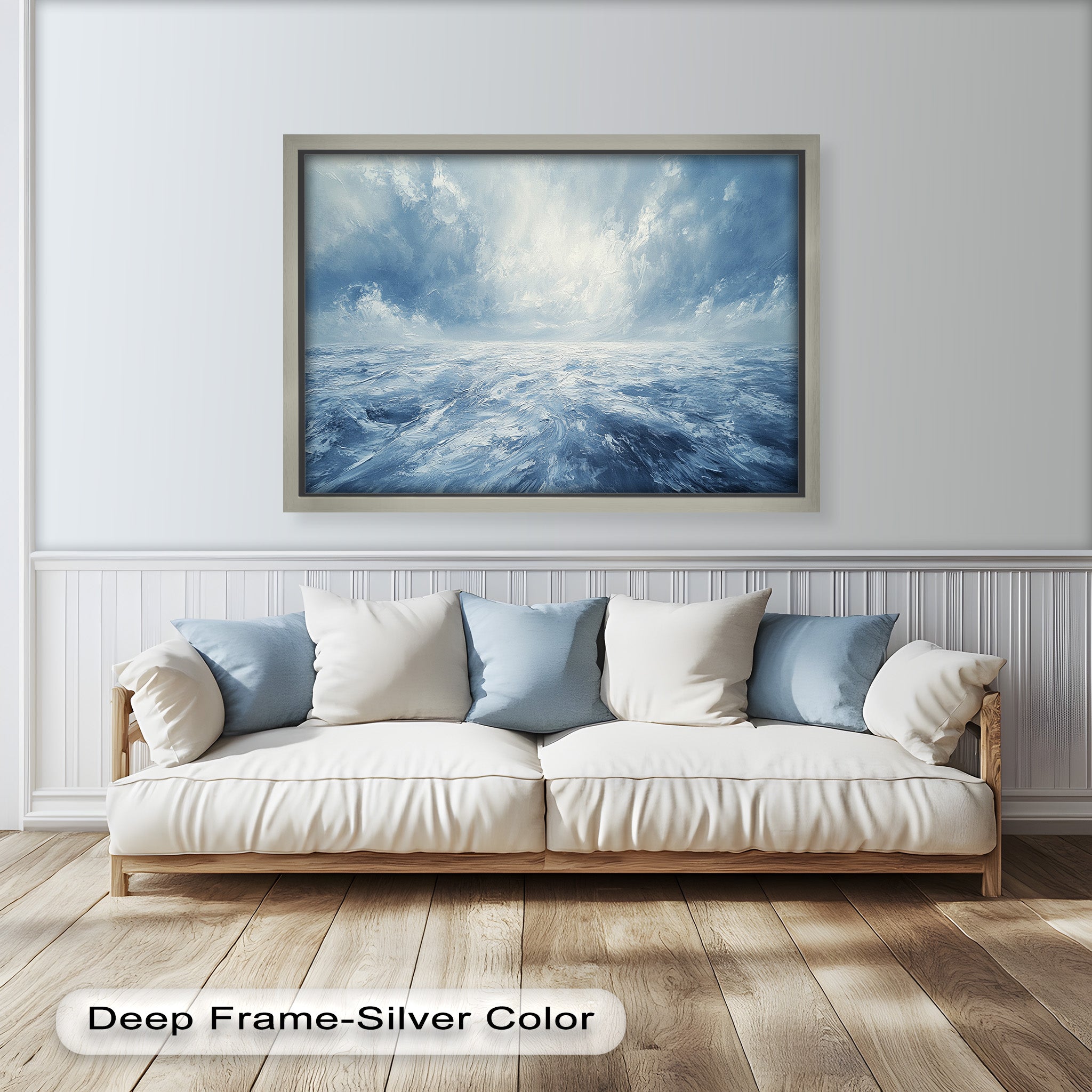 Blue Coastal Wall Art - Abstract Ocean Seascape Oil Painting for Beach House Decor | Handmade Canvas Artwork | Coastal Living Room & Bedroom Wall Decor