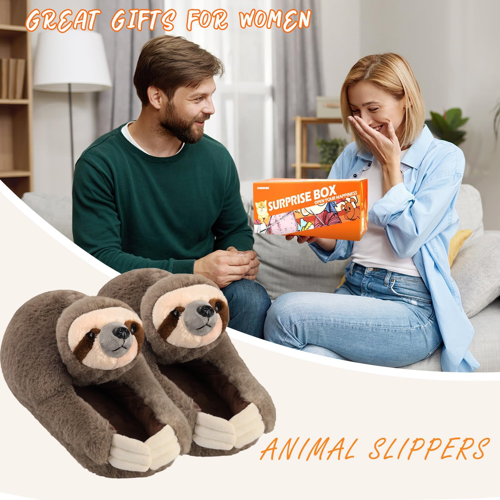 Funny Animal Slippers for Women - Cute Cartoon Fluffy House Slippers with Soft Memory Foam, Cozy Cotton Indoor Slides | Perfect Birthday Gift & Lounge Wear for Women at Home