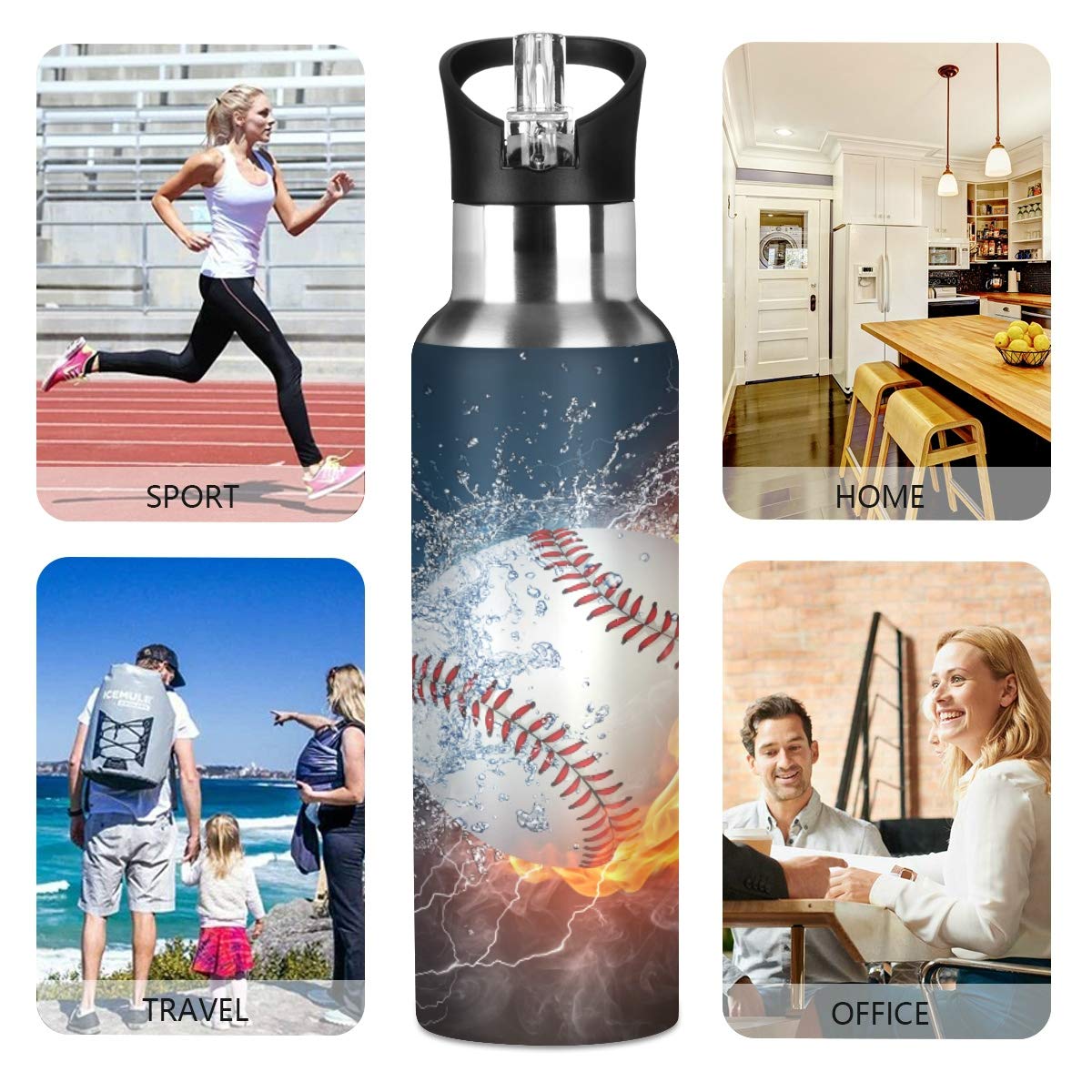 Vacuum Insulated Stainless Steel Water Bottle - 24oz Leakproof Thermos for Hot & Cold Drinks - Perfect for Baseball, Fitness, Camping, Hiking & Outdoor Sports - BPA Free Double Wall Insulation