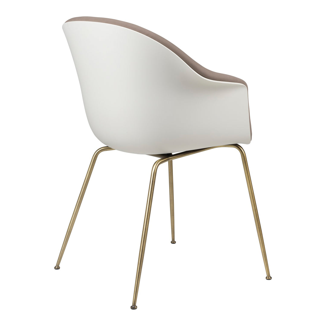 Bat Dining Chair with Antique Brass Conic Base & Front Upholstery - Elegant Modern Seating for Dining Room, Kitchen, or Breakfast Nook