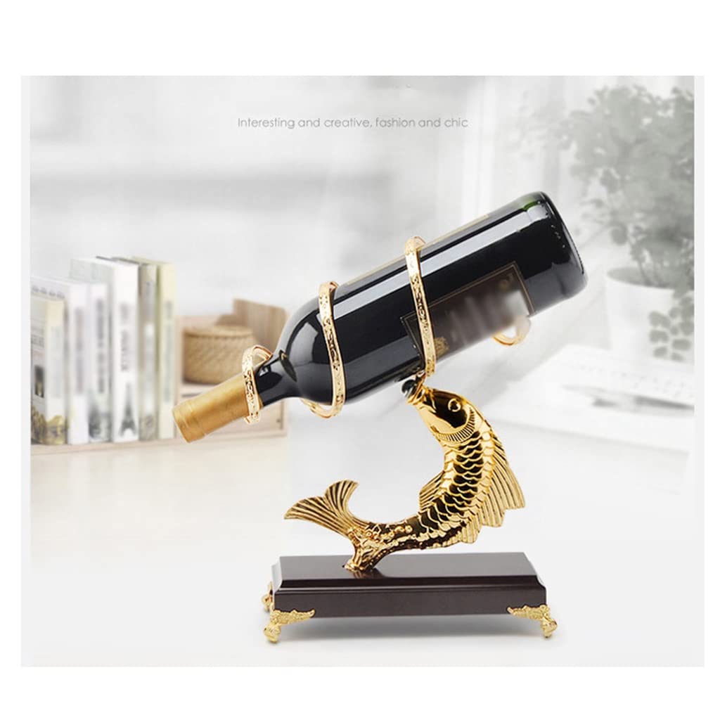 European Style Gold-Plated Wrought Iron Wine Rack - Decorative Fish Design Wine Bottle Shelf for Living Room, Kitchen, Bar (Color: Bronze, Size: 20x28cm) - Perfect for Home Decor, Wine Storage & Gift Giving