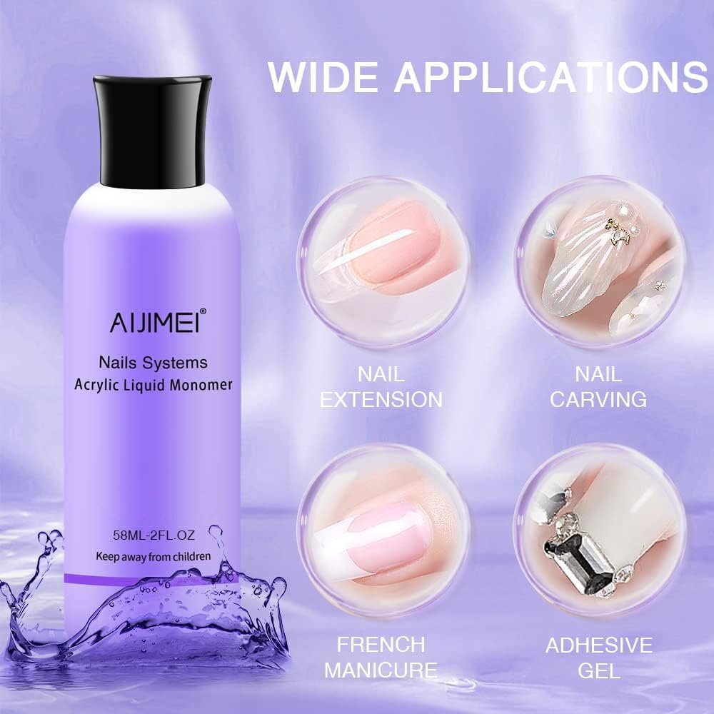 Professional AIJIMEI Acrylic Nail Liquid Monomer 58ML/2FL.OZ - High Quality Acrylic Liquid for Nail Extensions & Acrylic Powder - Perfect for Salon, DIY Manicures & Nail Art at Home