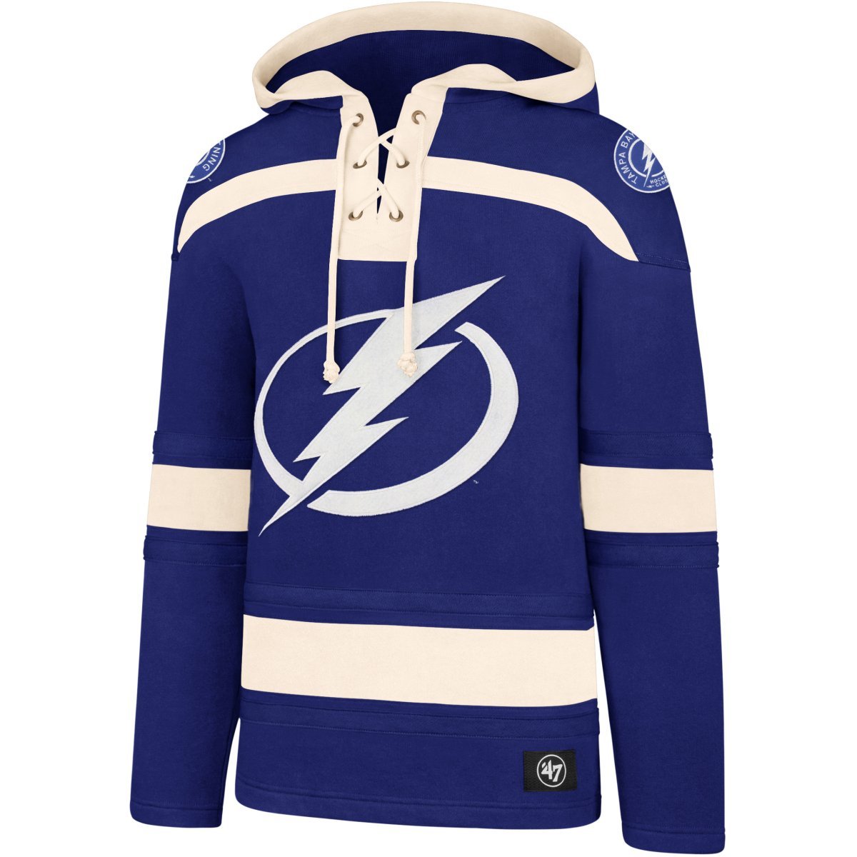 47 Brand Tampa Bay Lightning NHL Lace-Up Hooded Hockey Jersey - Heavyweight Pullover Sweatshirt for Men | Game Day, Tailgating & Casual Wear