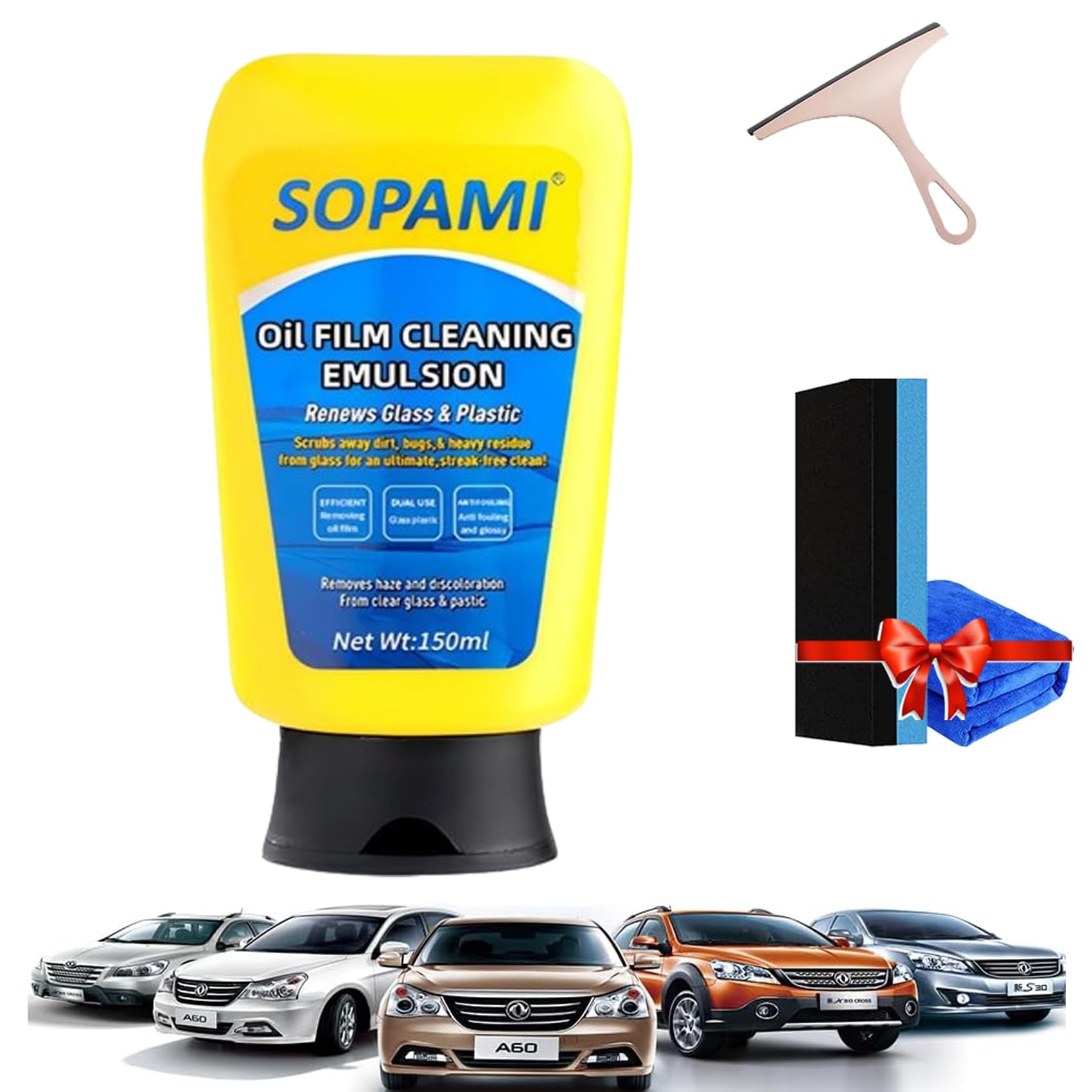 Soapami Oil Film Cleaner - Fast Acting Emulsion Glass Cleaner for Cars & Home, Removes Stubborn Oil Film from Windows, Plastic & Glass Surfaces - Perfect for Auto Detailing & Household Cleaning (1PC)