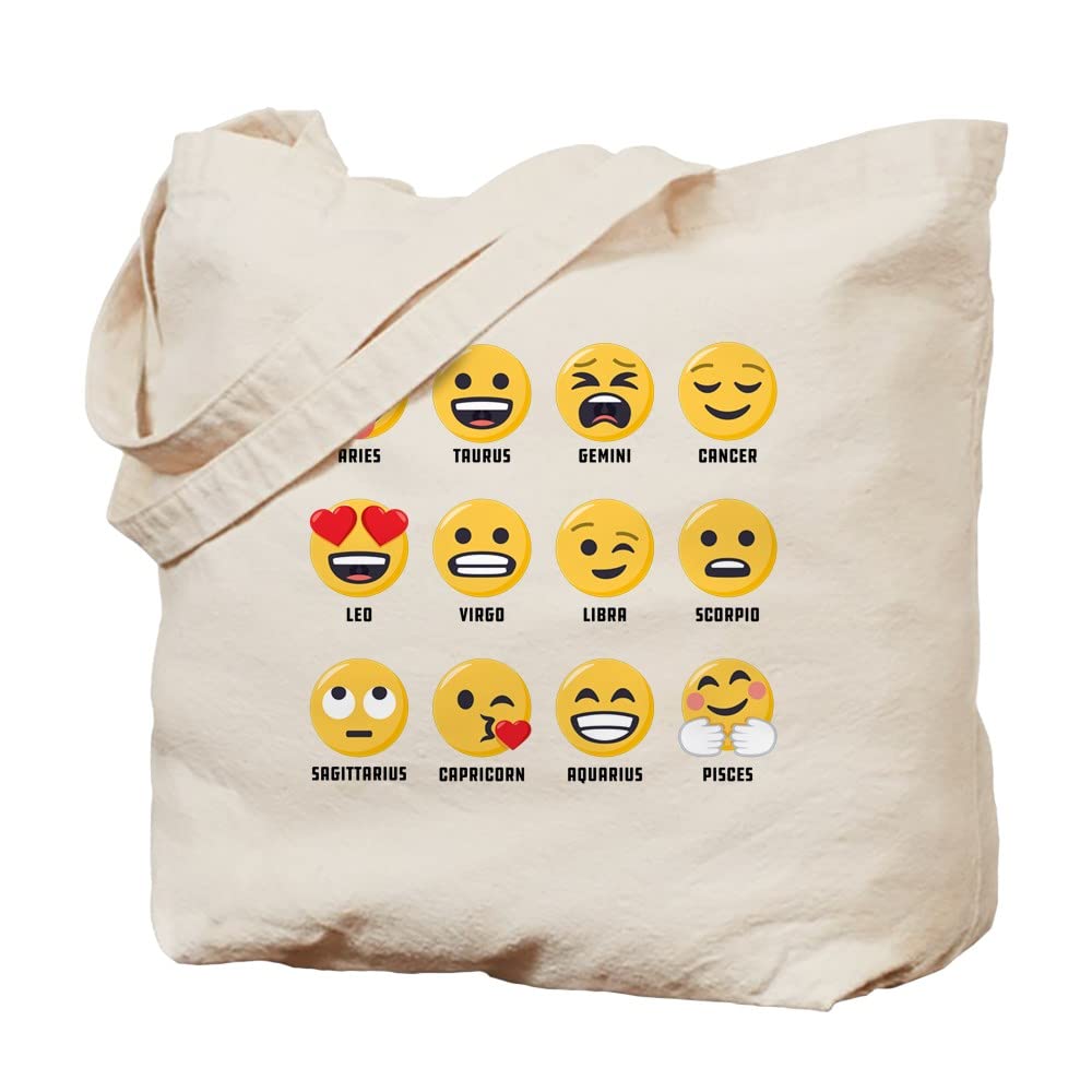 Emoji Horoscopes Tote Bag - Natural Canvas Reusable Shopping Bag for Women & Men | Perfect for Groceries, Beach, Work & Daily Use