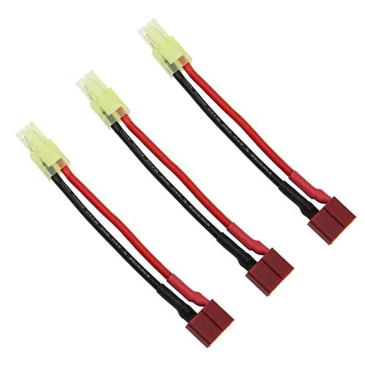 3 Pairs Mini Tamiya Style to T Plug Adapter - 16AWG Silicone Wire Cable Male Female Connector for RC ESC Controller, Car, Truck, FPV Drone, Lipo Battery Charging - Perfect for DIY Electronics and RC Vehicle Power Connections (Square Terminal on Black Wire)