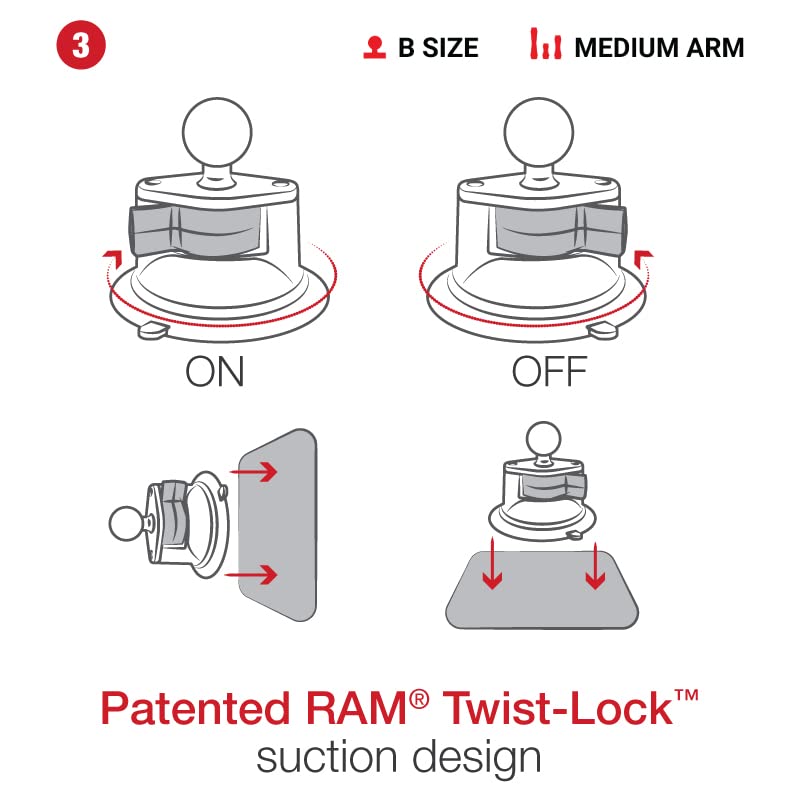 RAM MOUNTS Twist-Lock Suction Cup Mount for Apple iPad Mini 6 RAM-B-166-AP36U - Secure Vehicle Windshield Mount for Navigation & Entertainment