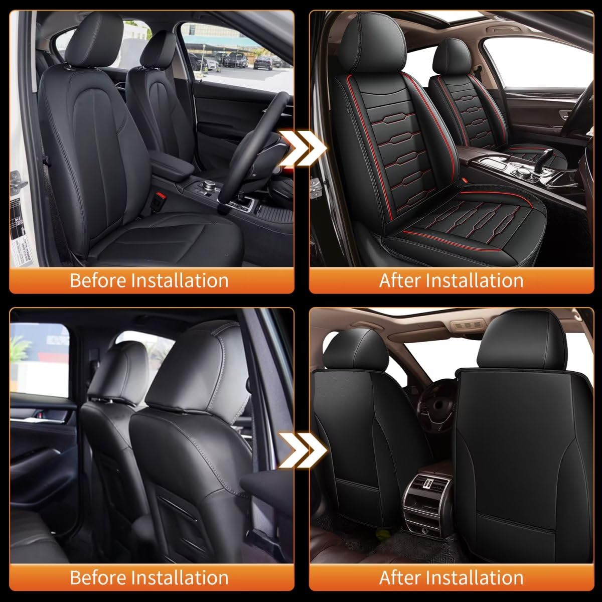 AOMSAZTO Custom Fit Car Seat Covers for 2007-2020 Honda Fit - Faux Leather Waterproof Seat Protectors with Airbag Compatibility (2-Piece Set, Black & Red) - Perfect for Daily Commuting, Road Trips, and Protecting Your Vehicle Interior