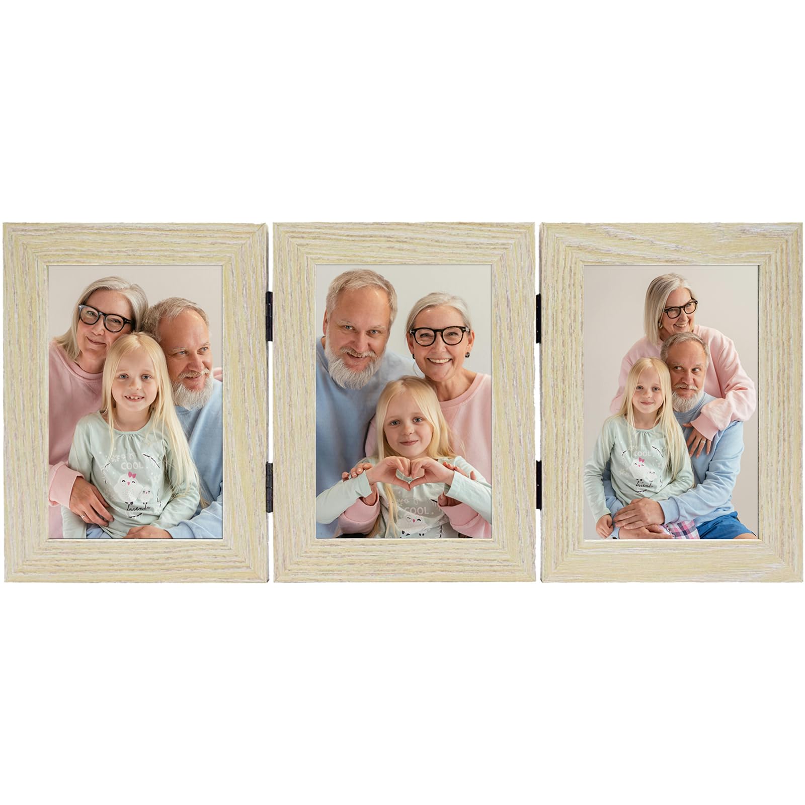 Frametory 4x6 Triple Picture Frame - Trifold Collage Photo Frame with Glass Front, Tabletop Display for Home & Office Decor (Natural Wood, 1 Pack) - Perfect for Family Photos, Wedding Memories & Graduation Pictures