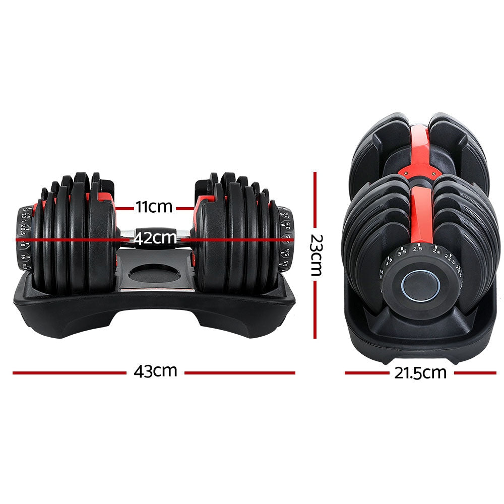2Pcs 24kg Adjustable Dumbbell Set with Weight Plates - Home Gym Fitness Equipment for Strength Training & Muscle Building | Perfect for Home Workouts, CrossFit & Weightlifting