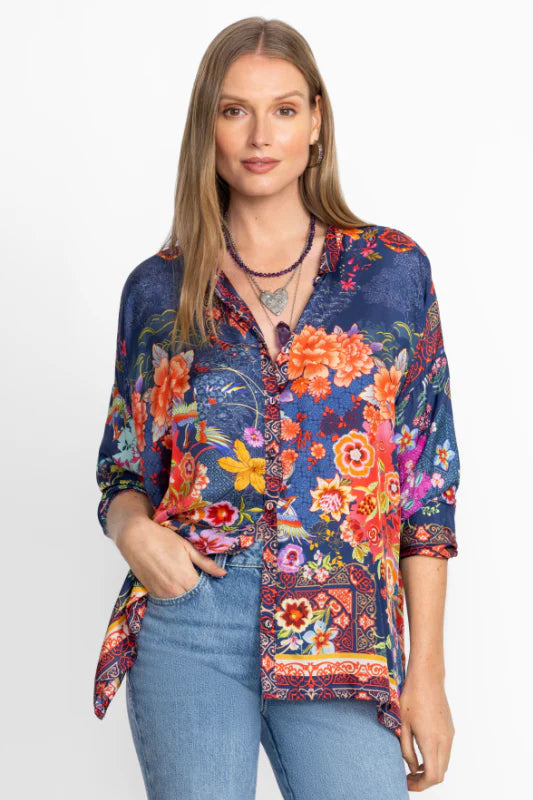 Johnny Was Audrey Oversized Blouse - Boho Flowy Women's Top for Casual & Dressy Occasions | Perfect for Beach, Office & Date Nights