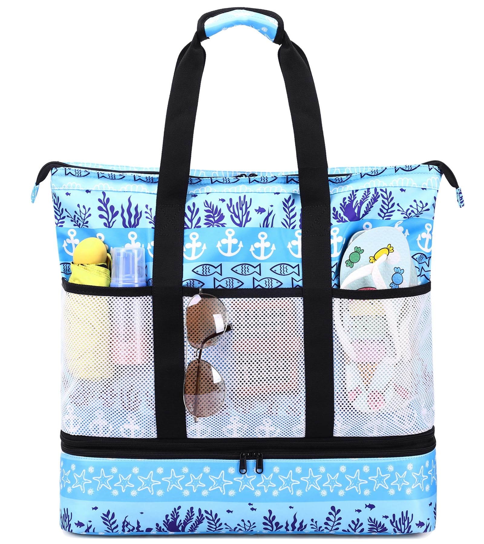 Octsky Waterproof Beach Tote Bag with Cooler - Large Sandproof Zipper Pool Bag for Women with 9 Pockets | Perfect for Beach Trips, Pool Parties & Summer Vacations