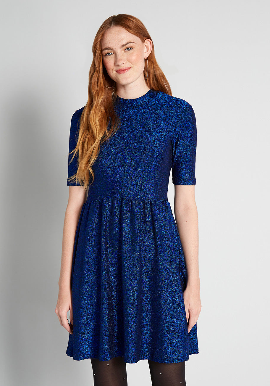 Elegant Glacial Blue Skater Dress for Women - Perfect for Parties, Dates & Special Occasions