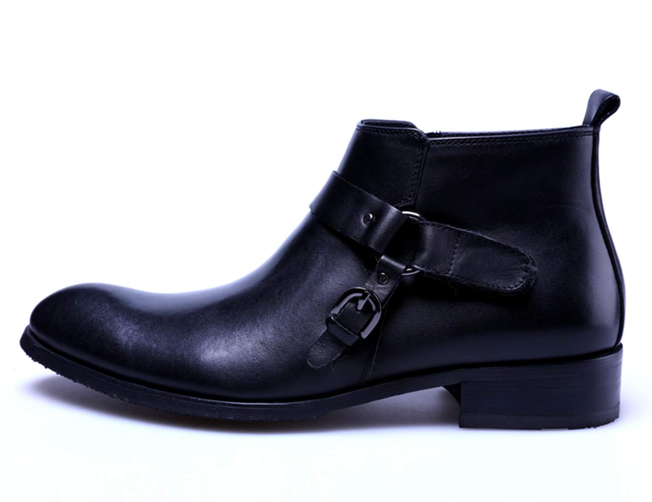 Santimon Men's Leather Double Monk Strap Dress Boots - Formal & Business Casual Shoes for Office, Wedding & Special Occasions