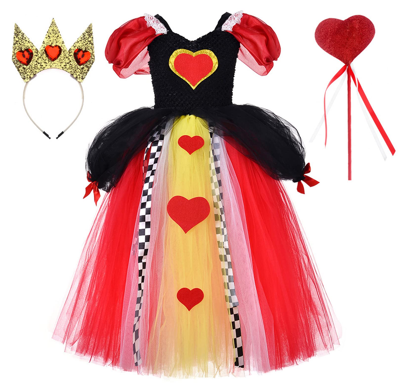 Queen of Hearts Red Tutu Dress for Girls | Deluxe Halloween Costume with Frilly Mesh & Lace | Medium Size | Perfect for Dress-Up, Cosplay & Themed Parties