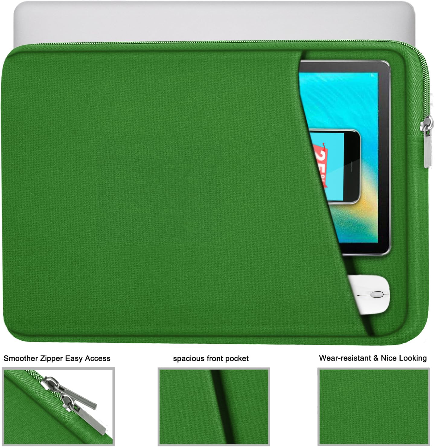 Askuko 15.6 Inch Laptop Sleeve - Shockproof Protective Case for HP, Dell, Asus, Lenovo Notebooks with Front Pocket, Dark Green - Perfect for Work, Travel, and School