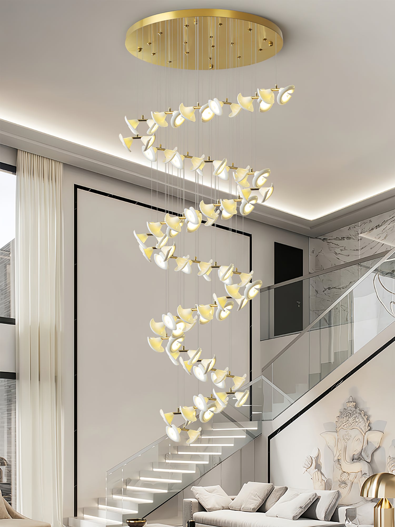 Elegant Blossom Double Horn Chandelier - Modern Crystal Ceiling Light Fixture for Dining Room & Living Room Decor