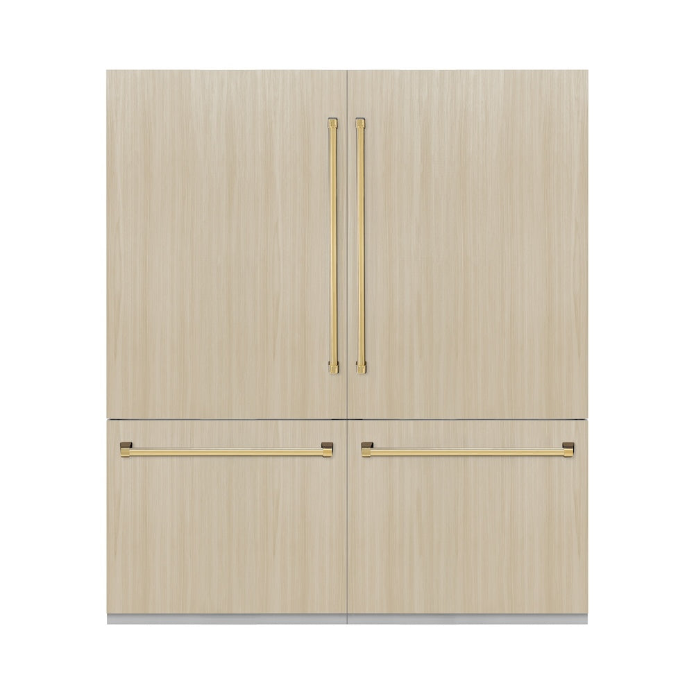 ZLINE Autograph Edition 72-Inch Built-In French Door Refrigerator - 39.6 cu.ft Capacity, Panel Ready, Bottom Freezer, Water & Ice Dispenser, Graphite Gray Interior with Polished Gold Accents (GRBITZ 72 G) - Perfect for Luxury Kitchens and Modern Home Design