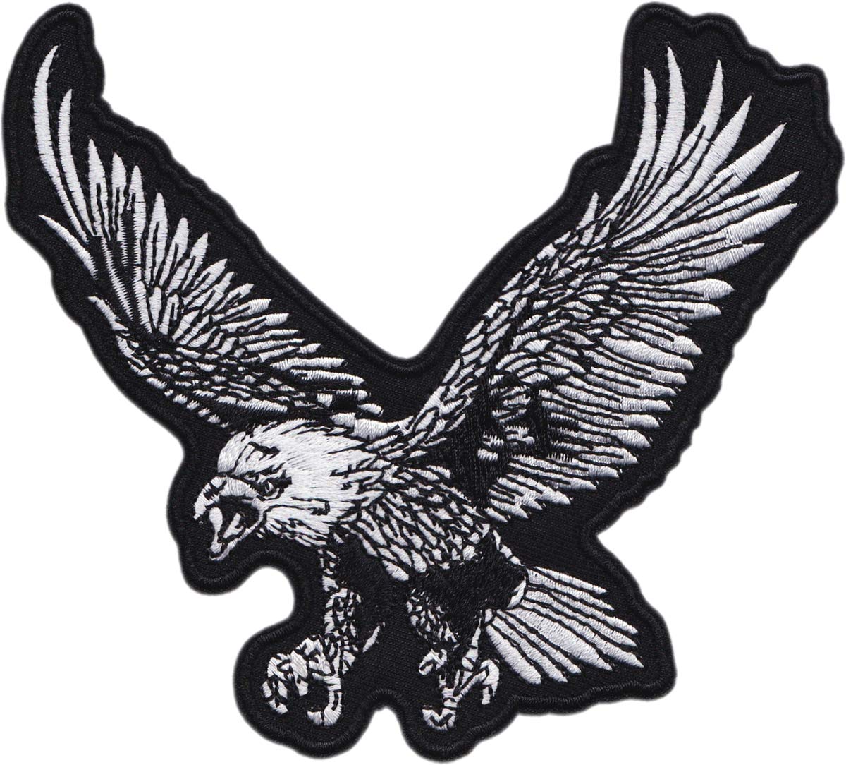 Black & White Screaming Eagle Embroidered Iron On or Sew On Patch - DIY Clothing Decoration for Jackets, Hats, Bags & Costumes