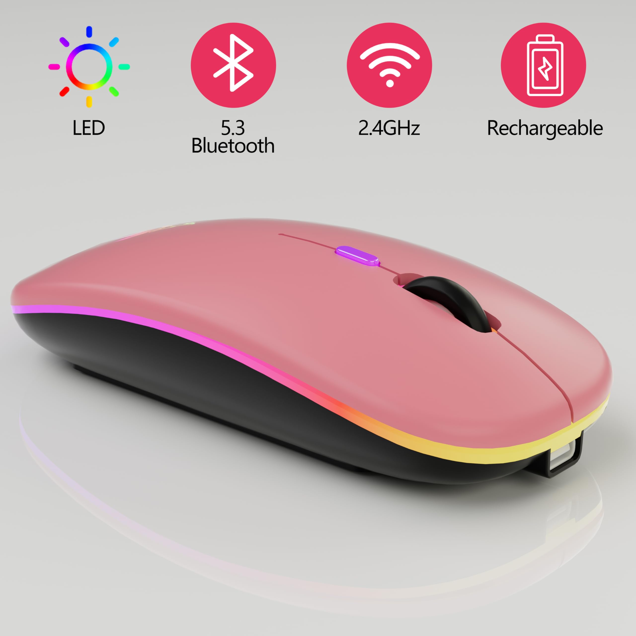 Wireless Rechargeable Gaming Mouse - 7-Color RGB Backlit, 2.4GHz USB, for PC/Laptop/iPad - Perfect for Work & Gaming
