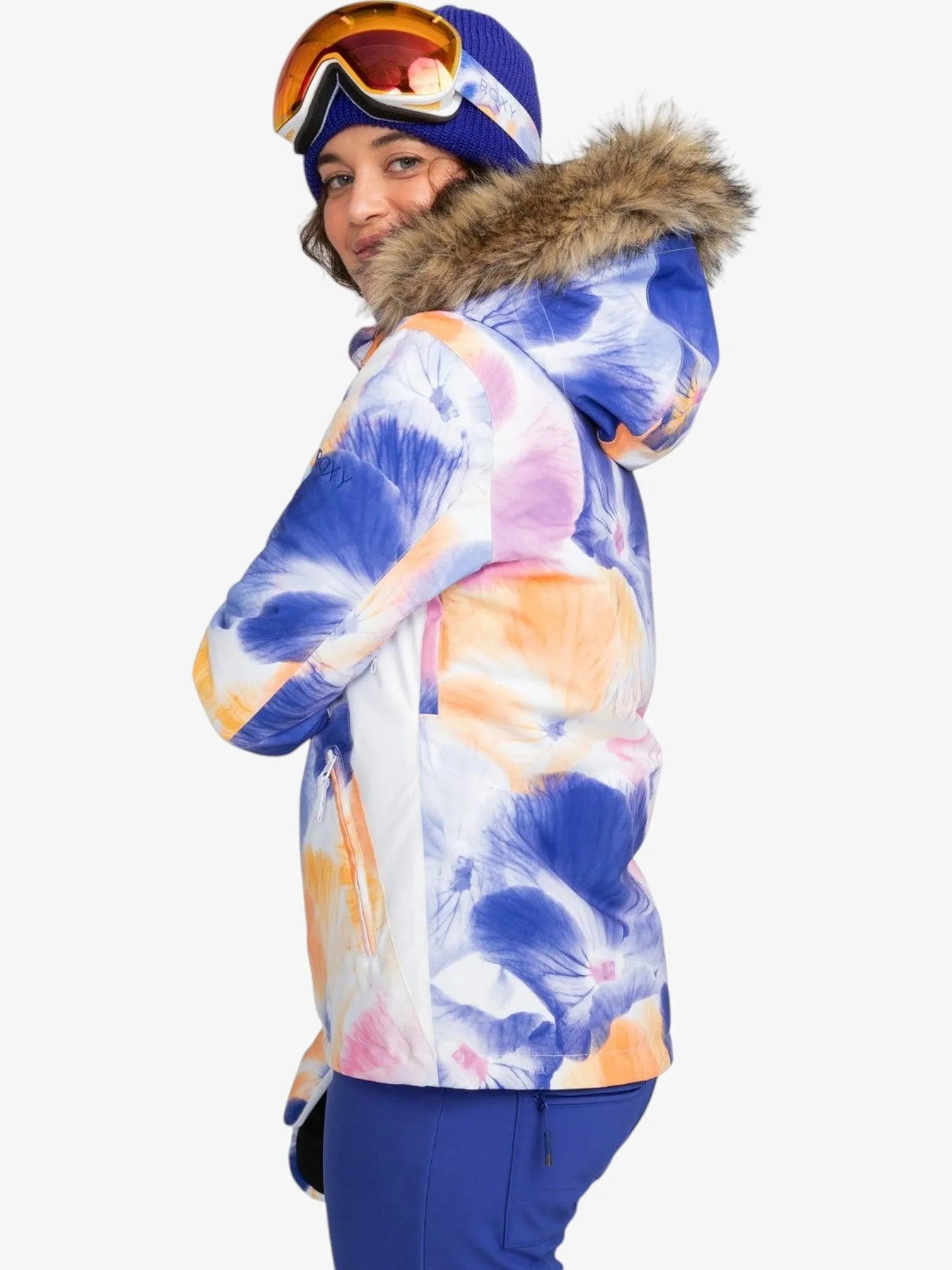Roxy Women's Jet Ski Snow Jacket - Waterproof Winter Coat for Skiing & Snowboarding - Purple & White Camouflage Design