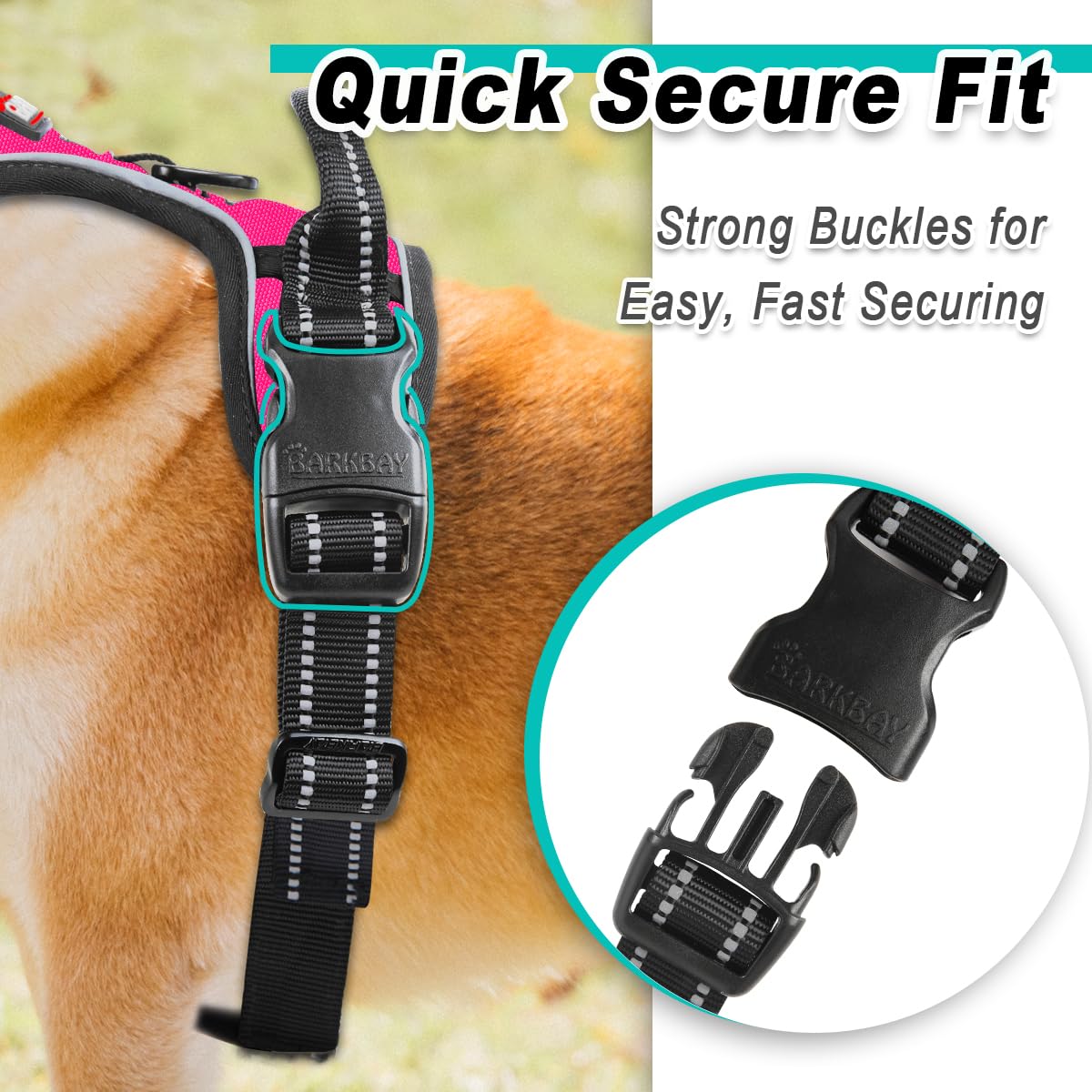 BARKBAY No Pull Dog Harness - Adjustable Reflective Pet Vest for Small Medium Large Dogs - 3M Oxford Material for Easy Control - Perfect for Outdoor Walking, Hiking & Nighttime Safety (Pink)