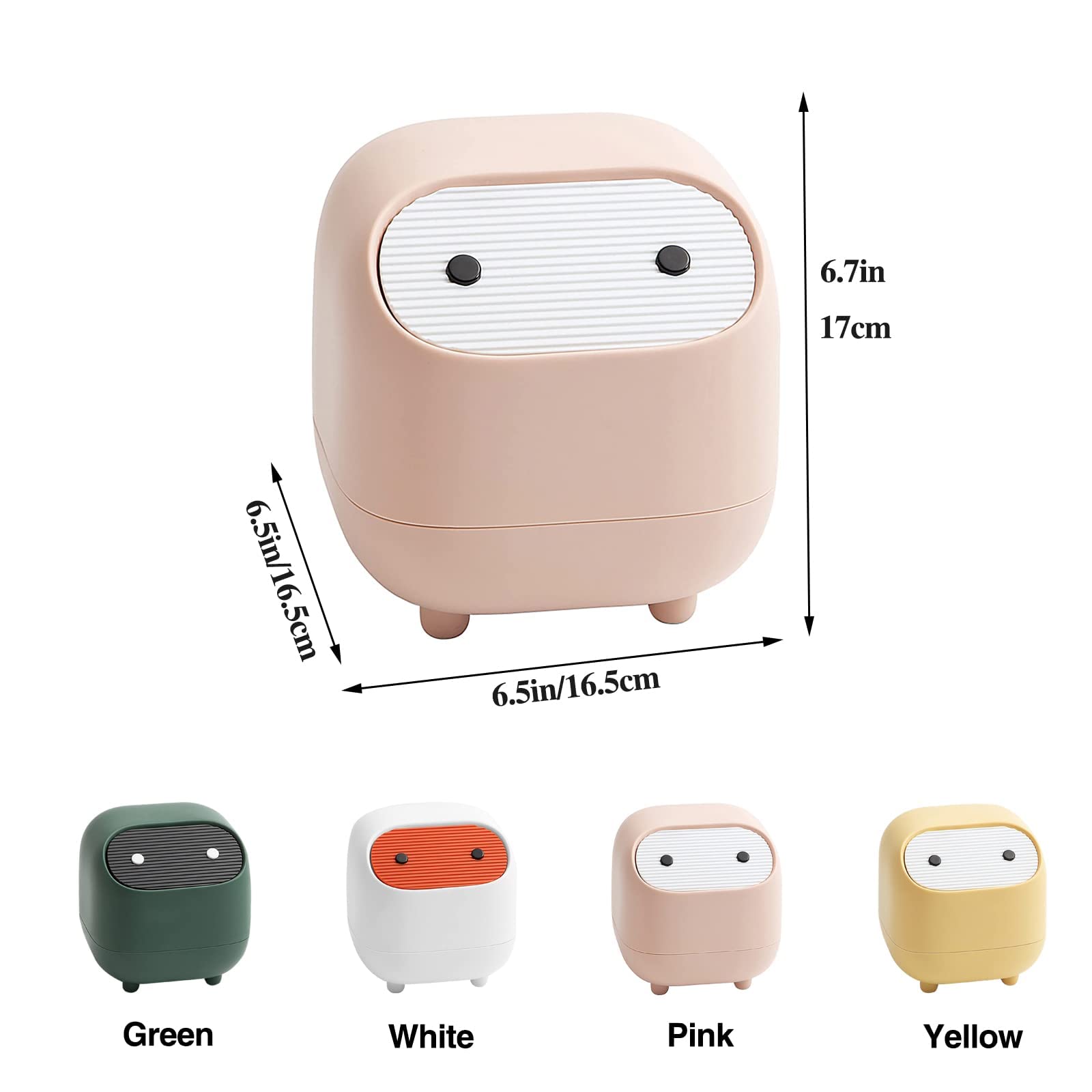 Mini Trash Can with Lid - Cute Ninja Design Small Plastic Garbage Bin for Office Desk, Bathroom Vanity, Coffee Table & Home Decor | Portable Waste Basket for Paper Clips, Cotton Swabs & Snack Wrappers (Pink)