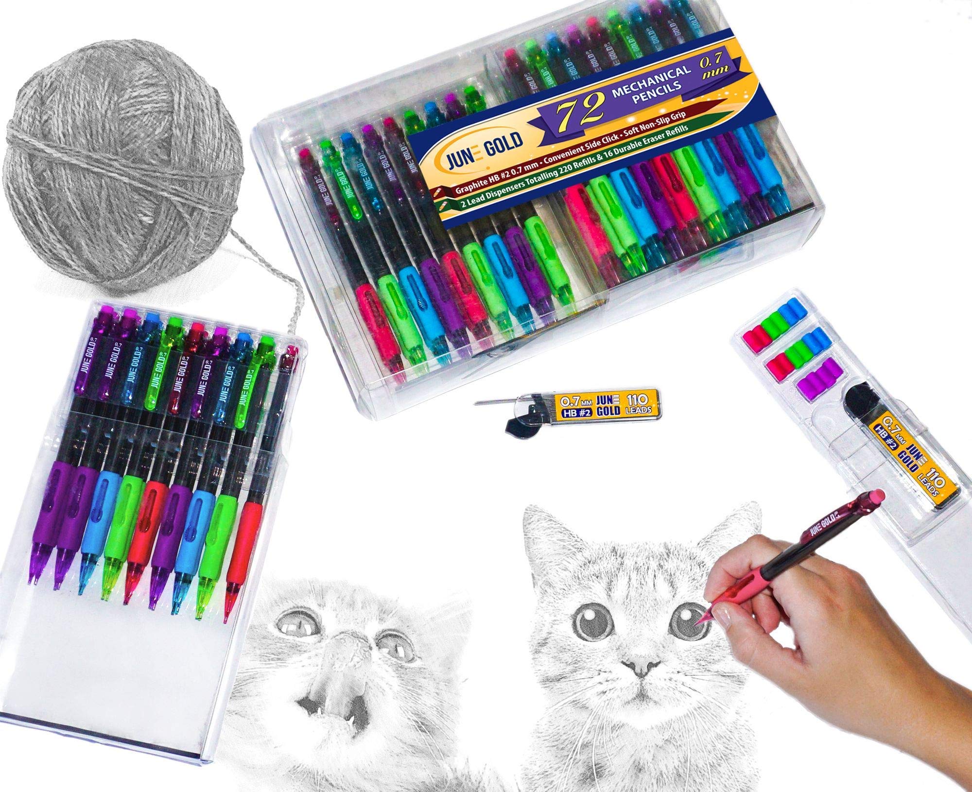 June Gold 39 Chisel Tip Dry Erase Markers - 13 Vibrant Colors & 72 Mechanical Pencils (0.7mm HB #2 Lead) with Extra Refills - Perfect for Classroom, Office & Art Projects