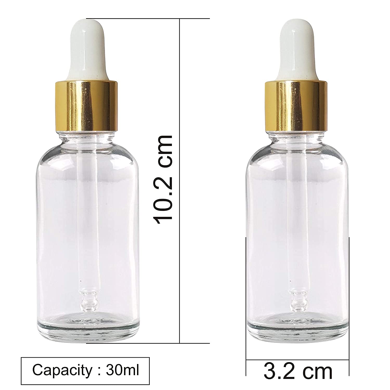 Premium 30ml Clear Glass Bottle with Gold Plated Dropper - Essential Oil & Serum Storage (Pack of 3) | Perfect for DIY Skincare, Aromatherapy & Travel Size Beauty Products